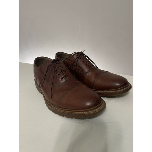 Frye James Bal Lug‎ Oxford 87943 Mens Brown Leather Lace Up Cap Toe Shoes 9 1/2D - Picture 1 of 9